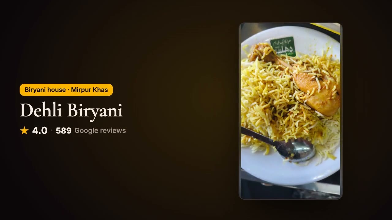 Dehli Biryani: a layout built around their own photographs