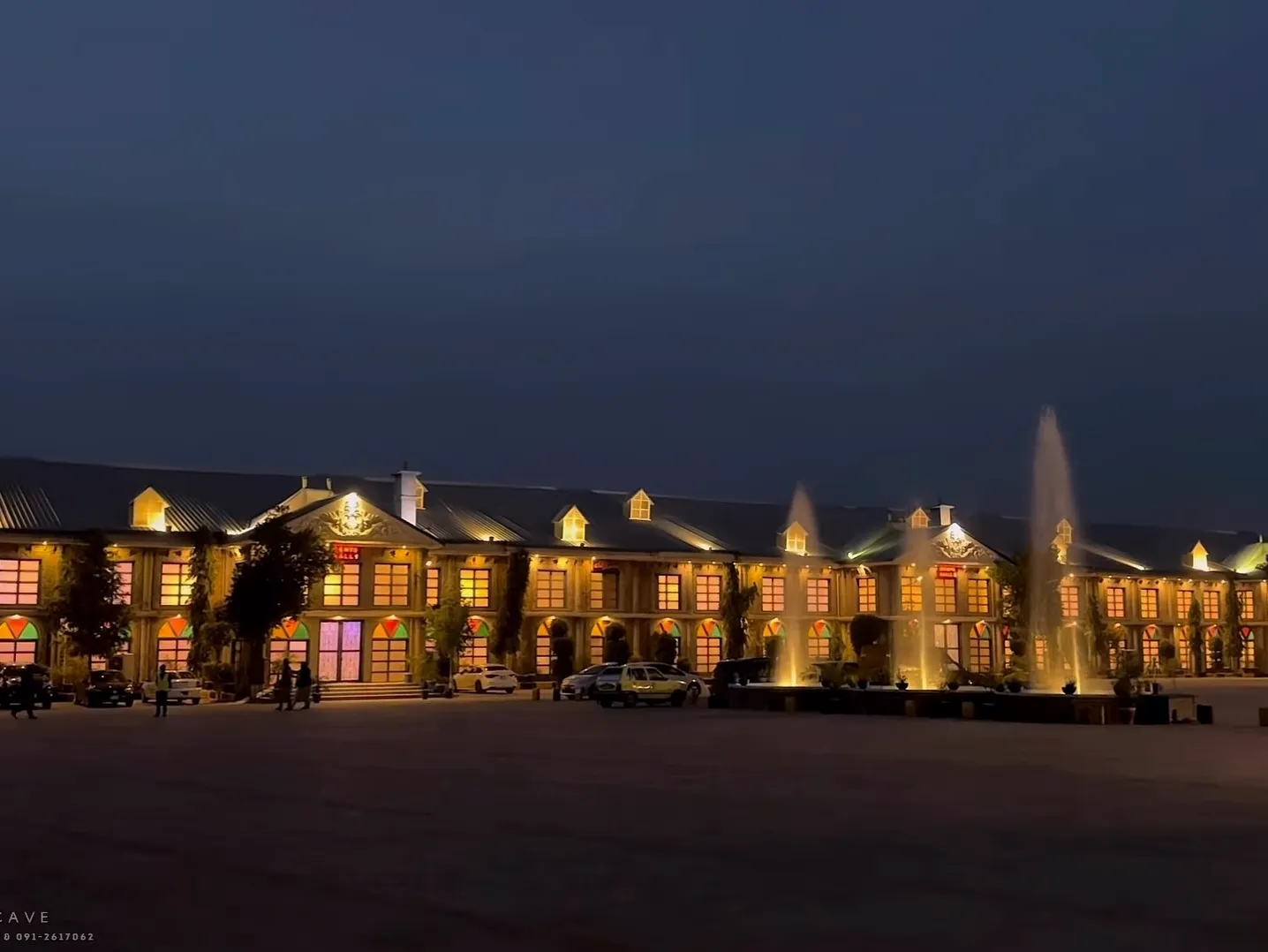 Marbella Cave lit up at night with its fountains, the opening picture of marbella-cave.sitey.pk