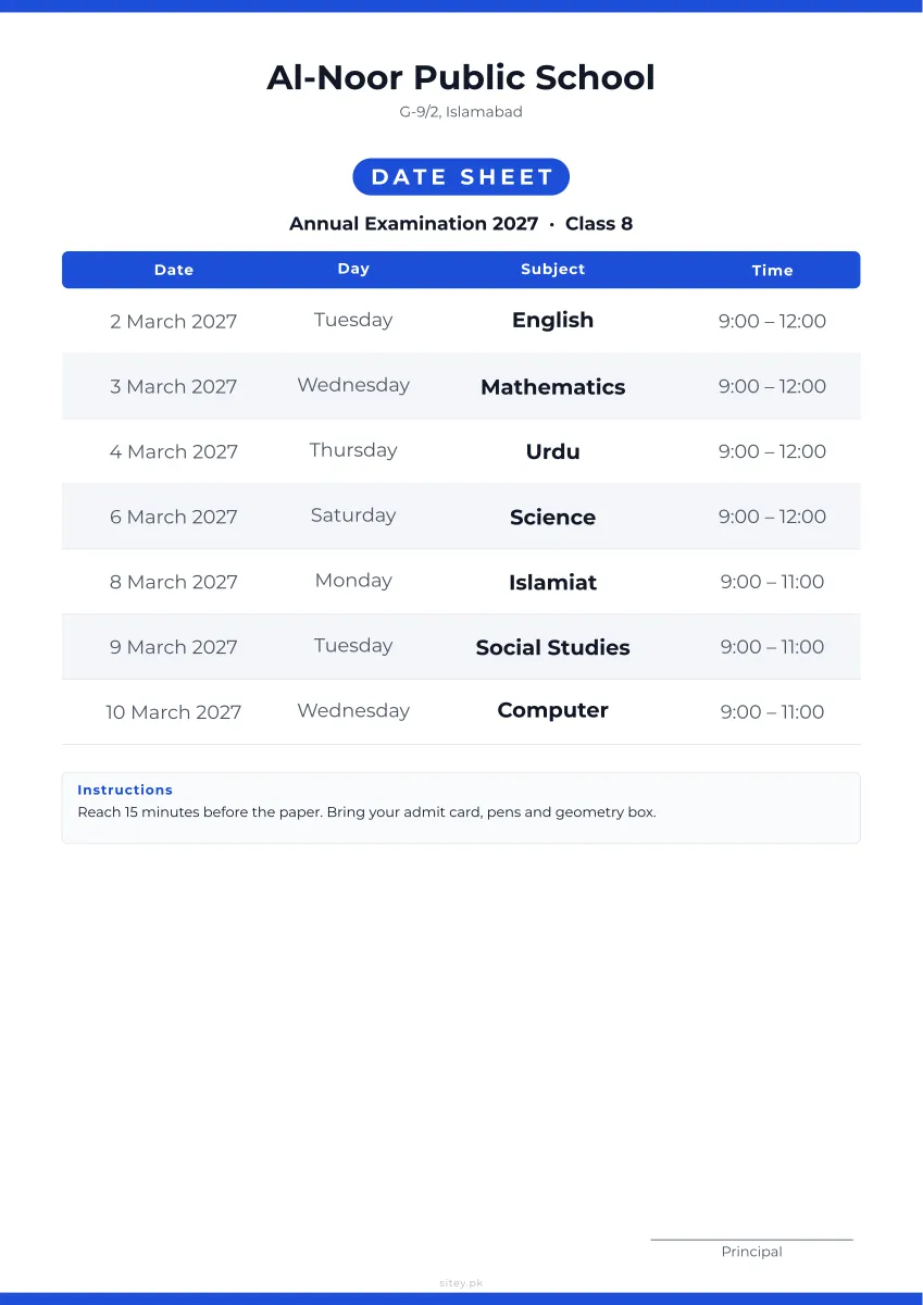 Clean date sheet design