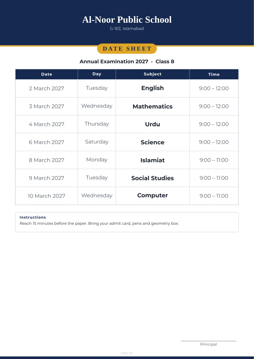 Colour band date sheet design