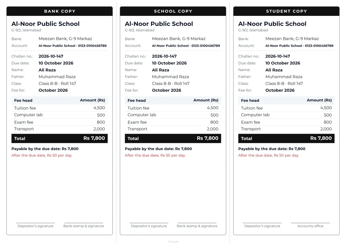 Classic fee challan design