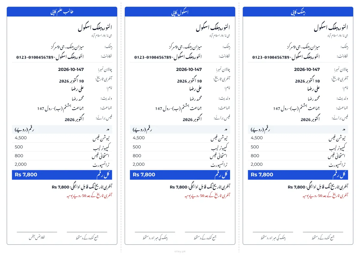 کلاسک فیس چالان ڈیزائن