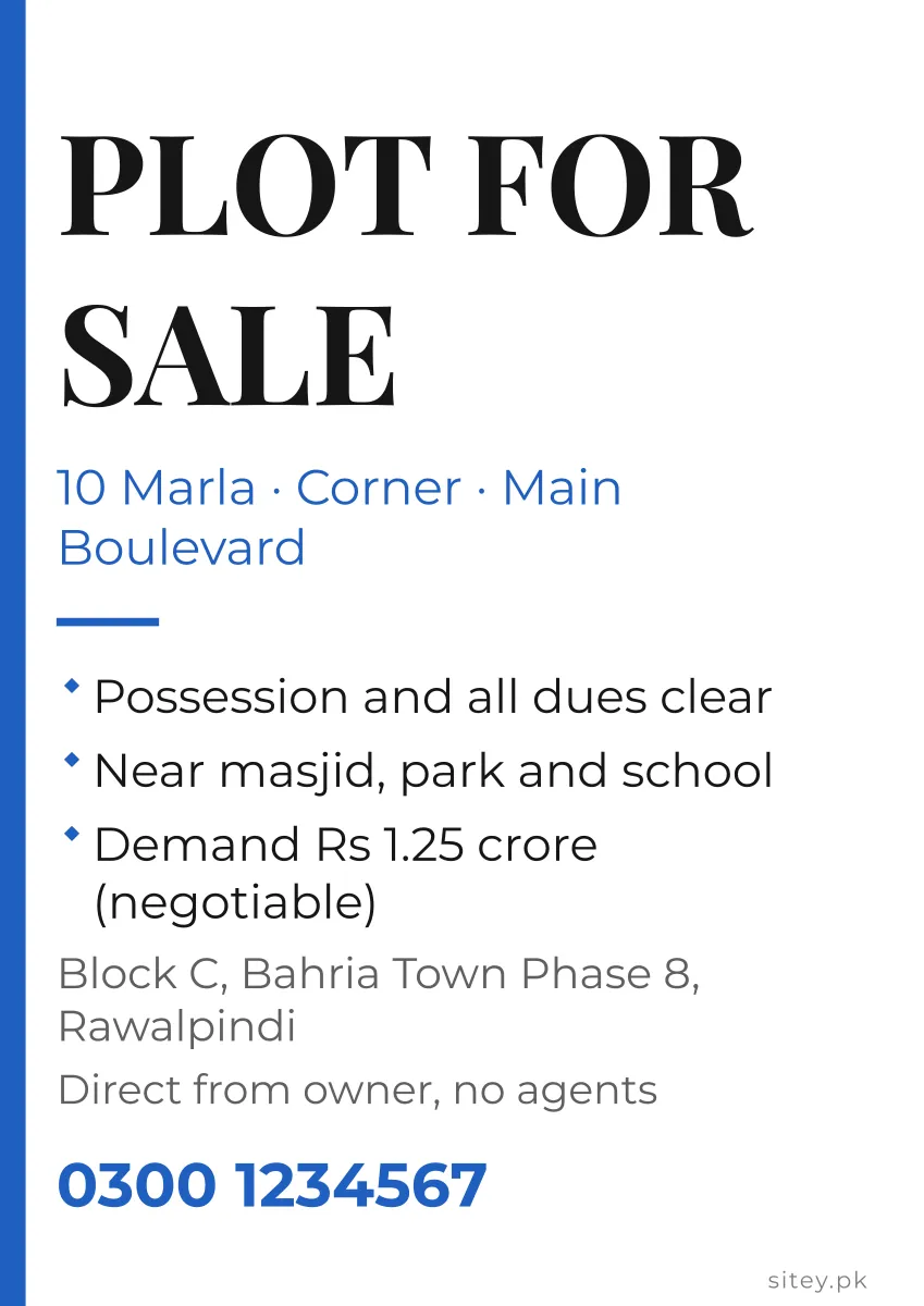 Plot for sale poster, Clean flyer design