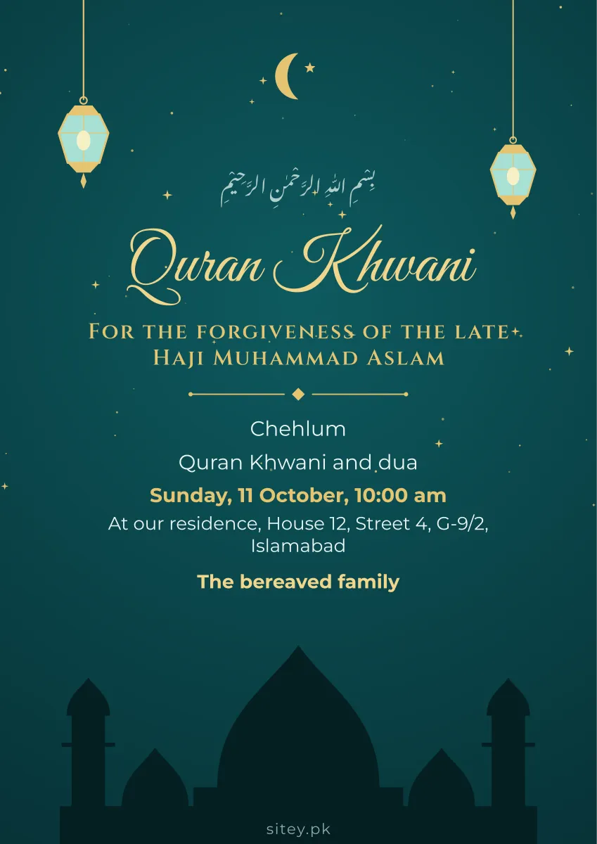 Quran Khwani and chehlum card, Eid ul Adha design