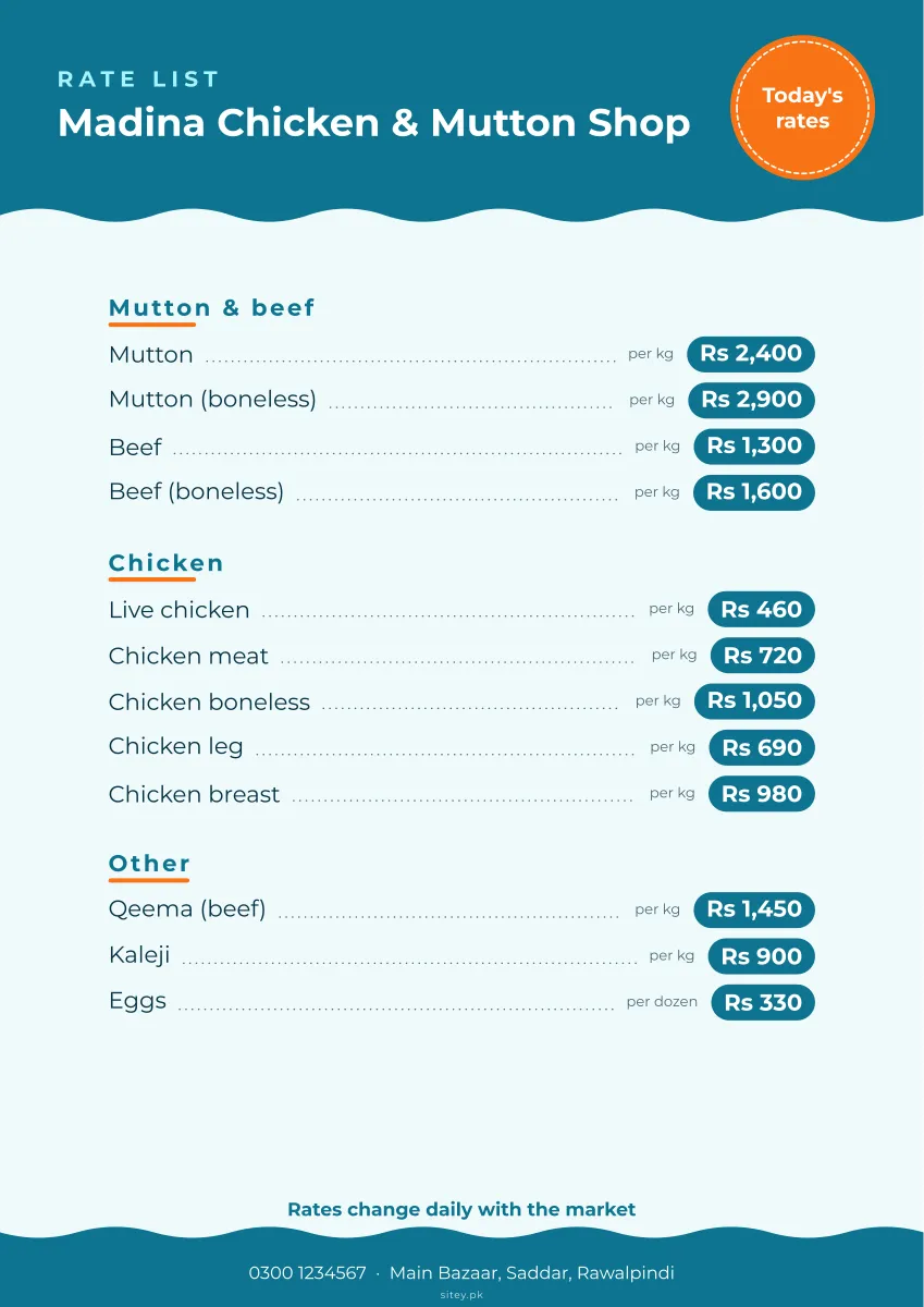 Fresh market rate list design