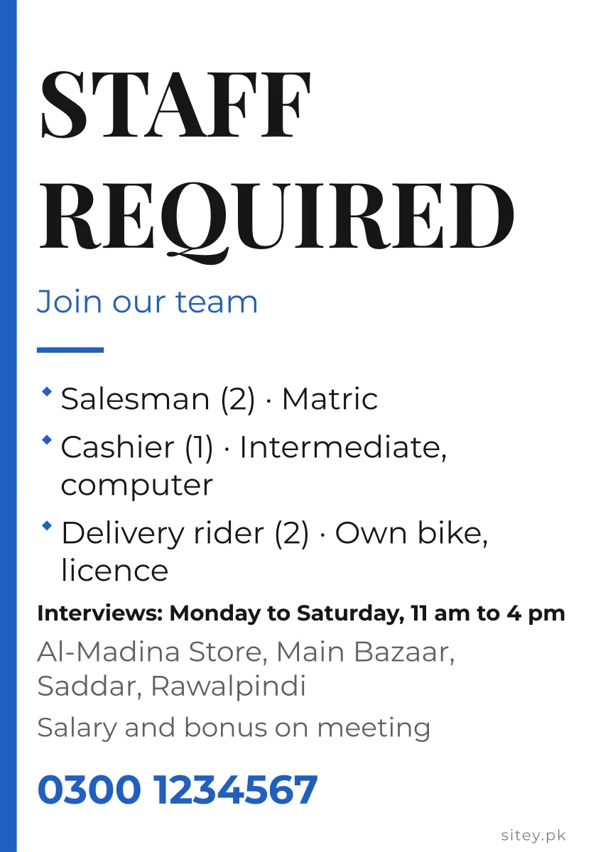 Staff required poster, Clean flyer design
