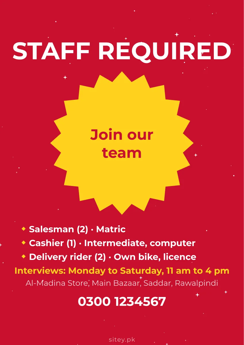 Staff required poster, Sale & offer design