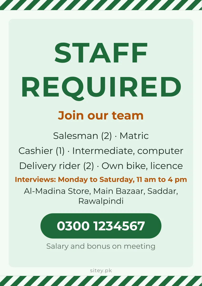 Staff required poster, Staff required design